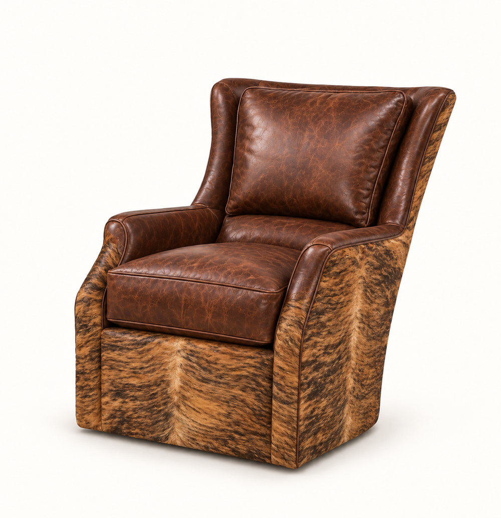 Batch N° 28 Solana in dark chocolate leather and Brindle cowhide — design rendering