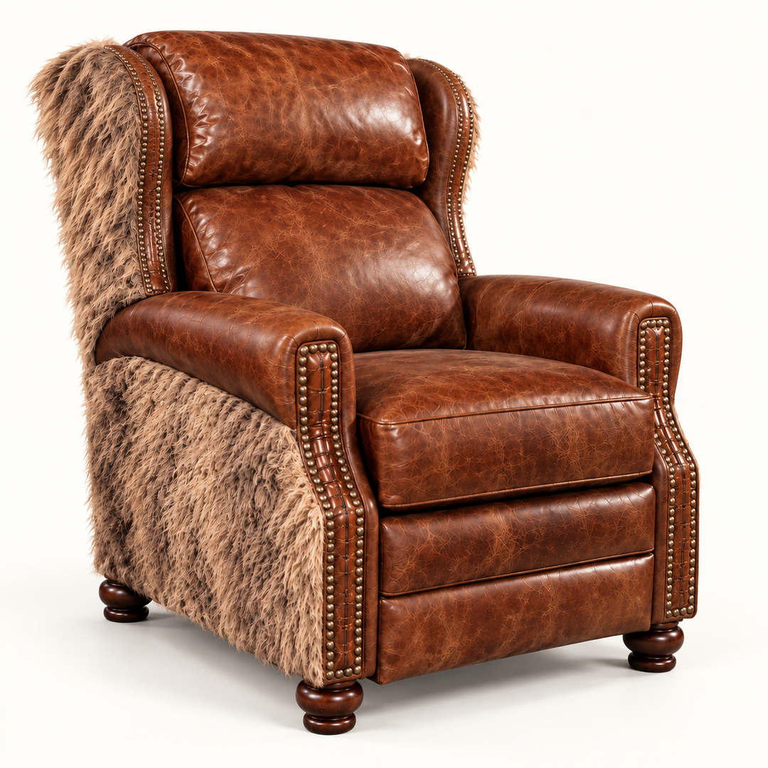 Buffalo Leather Roper XL Pushback Recliner on warm ivory studio background