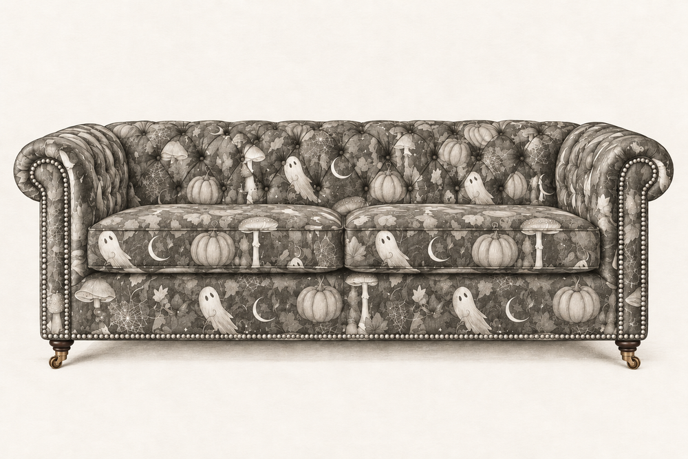 No Tricks, All Treats with antique brass front casters — pencil sketch