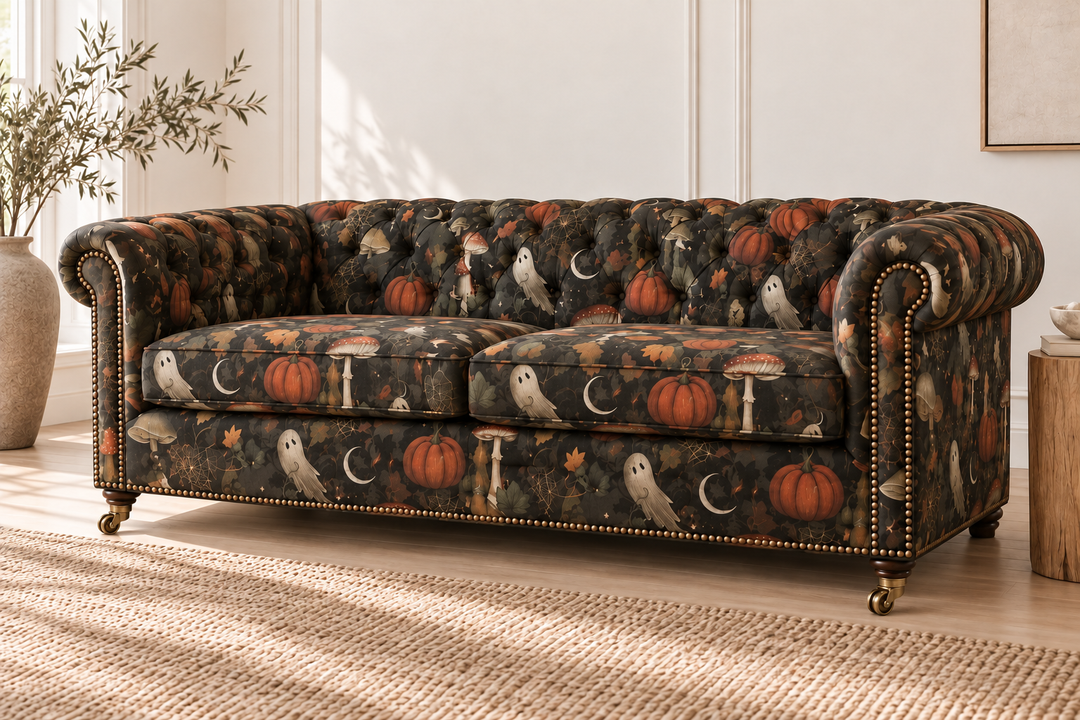 No Tricks, All Treats with antique brass front casters — illustrative rendering