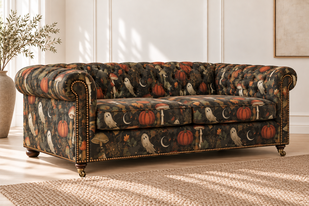 No Tricks, All Treats with antique brass front casters — illustrative rendering