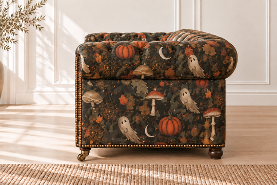 No Tricks, All Treats with antique brass front casters — illustrative rendering