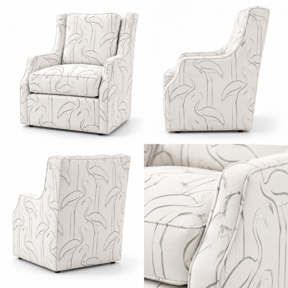 Cattlehouse studio four-view gallery — Birds of a Feather; illustrative front, side, rear and material detail views on white