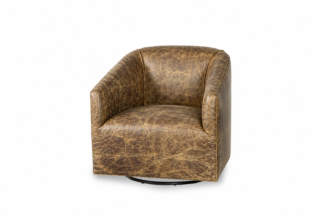 Boots swivel chair in distressed brown Old West Hacienda leather, front three-quarter view