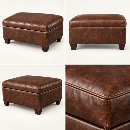 Cattlehouse studio four-view gallery — Dallas Storage Ottoman — illustrative renderings