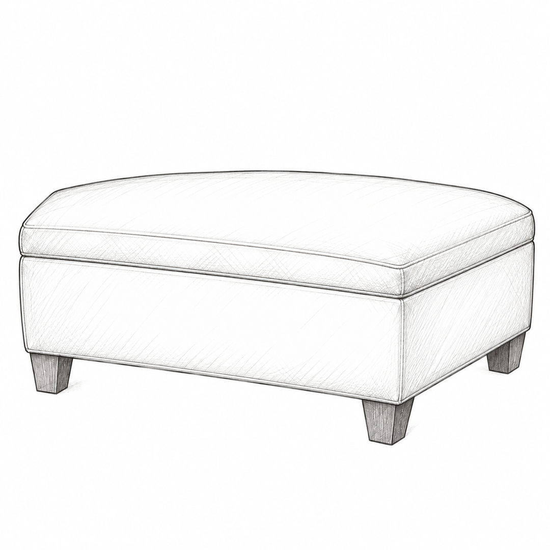 Dallas Storage Ottoman frame sketch — shape reference, not upholstery