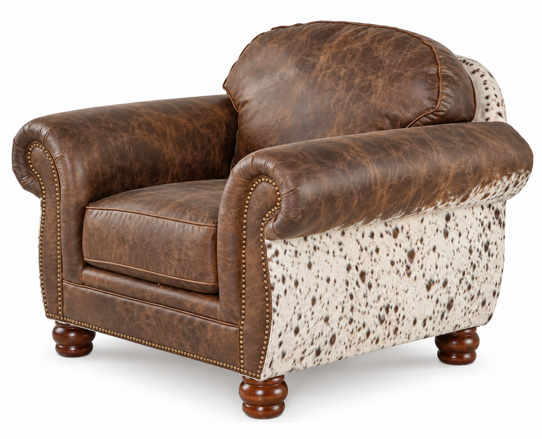 Holland 735 Chair in Weathered Brown leather with speckled cowhide — design rendering