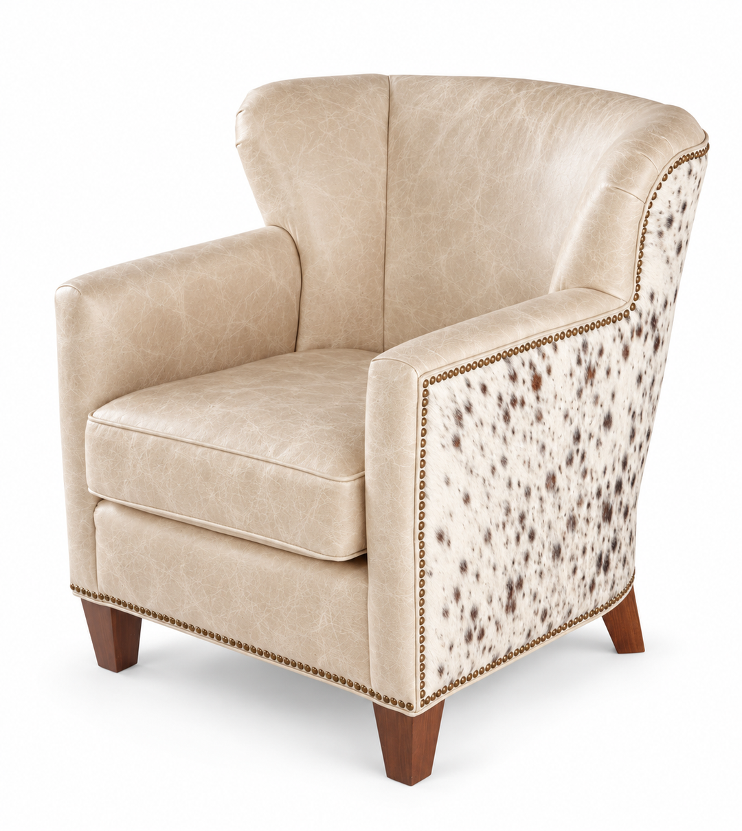 Kennedy 789 Chair in Ivory leather with speckled cowhide — design rendering