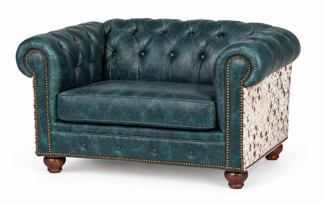 Liberty 939 Chair 1/2 in Teal leather with speckled cowhide — design rendering