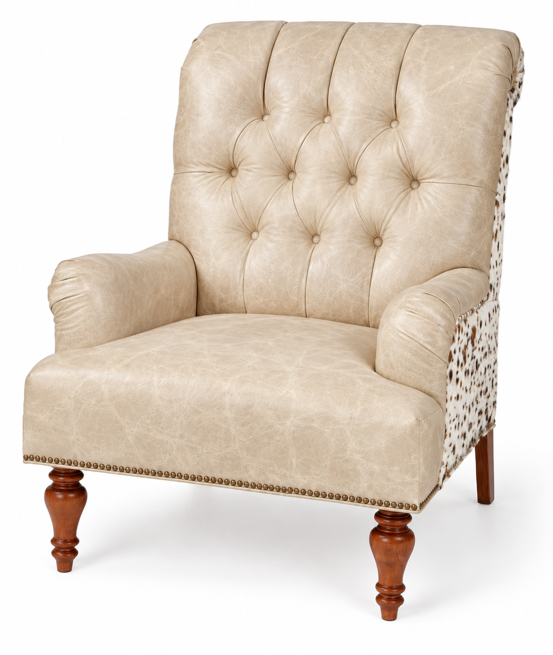 Stella 568 Chair in Ivory leather with speckled cowhide — design rendering
